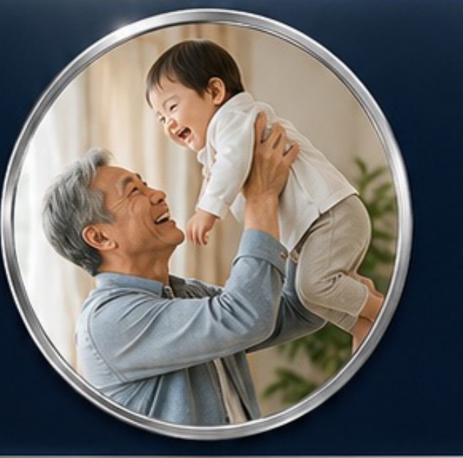 孫を抱き上げる男性