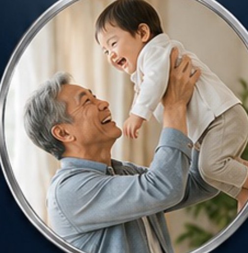 孫を抱き上げる男性